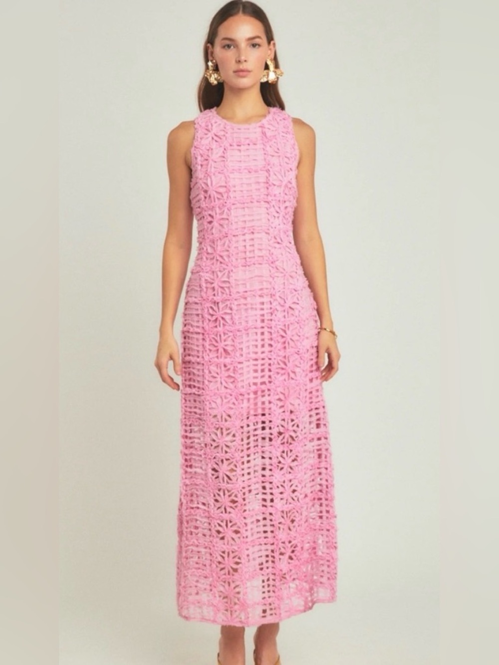 Endless Rose Pink Crochet Maxi Dress
